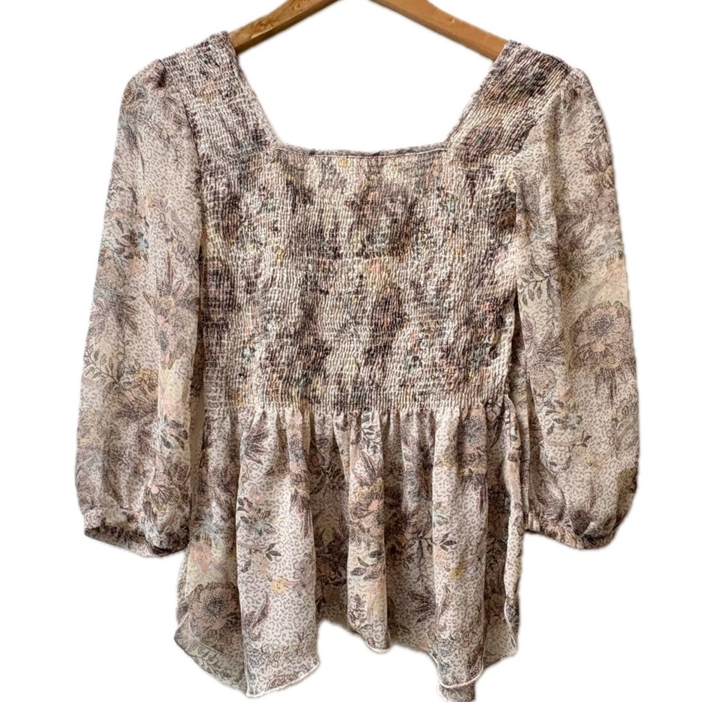 Free People Ever After Floral 3/4 Sleeve Smocked Blouse Small - Picture 7 of 12